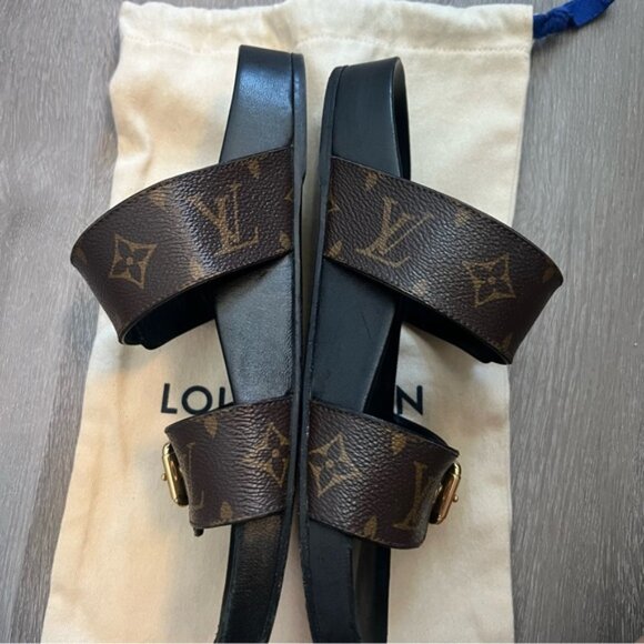 LOUIS VUITTON Bom Dia Flat Comfort Mule Sandal Size 38.5 - Picture 13 of 16